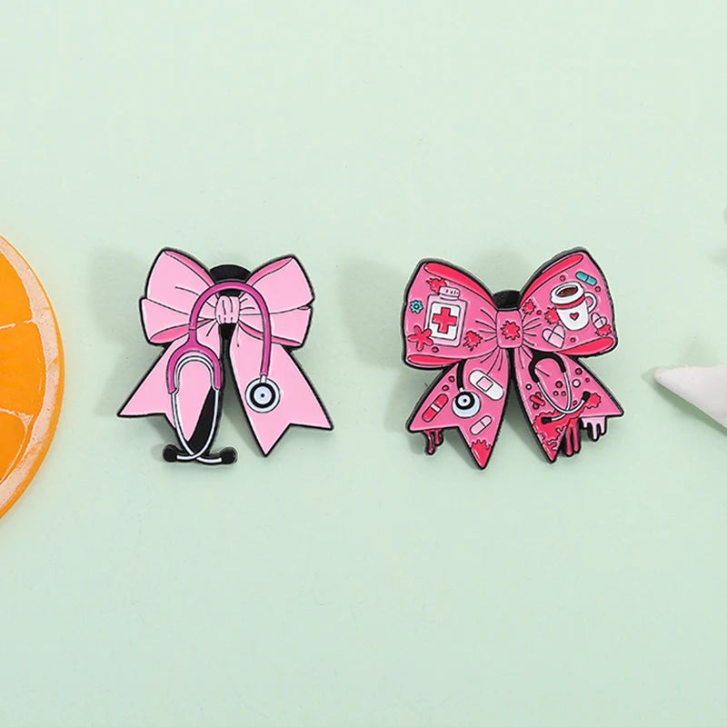 Coven Collections Gothic Bow Brooch Set – Skull & Nurse Enamel Pins (6pcs)