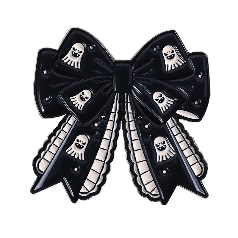 Coven Collections Gothic Bow Brooch Set – Skull & Nurse Enamel Pins (6pcs)
