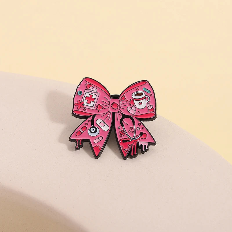 Coven Collections Gothic Bow Brooch Set – Skull & Nurse Enamel Pins (6pcs)