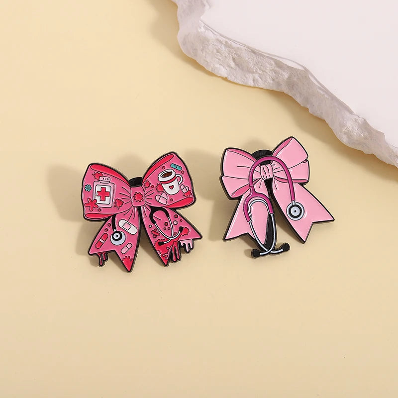 Coven Collections Gothic Bow Brooch Set – Skull & Nurse Enamel Pins (6pcs)