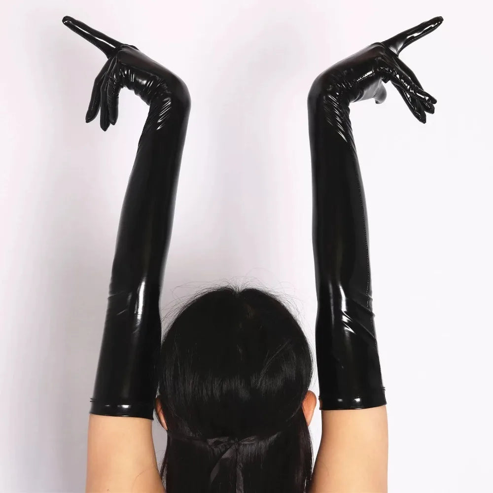 Coven Collections Midnight Allure Patent Leather Performance Gloves – Long Glossy Costume Accessory for Halloween & Dance
