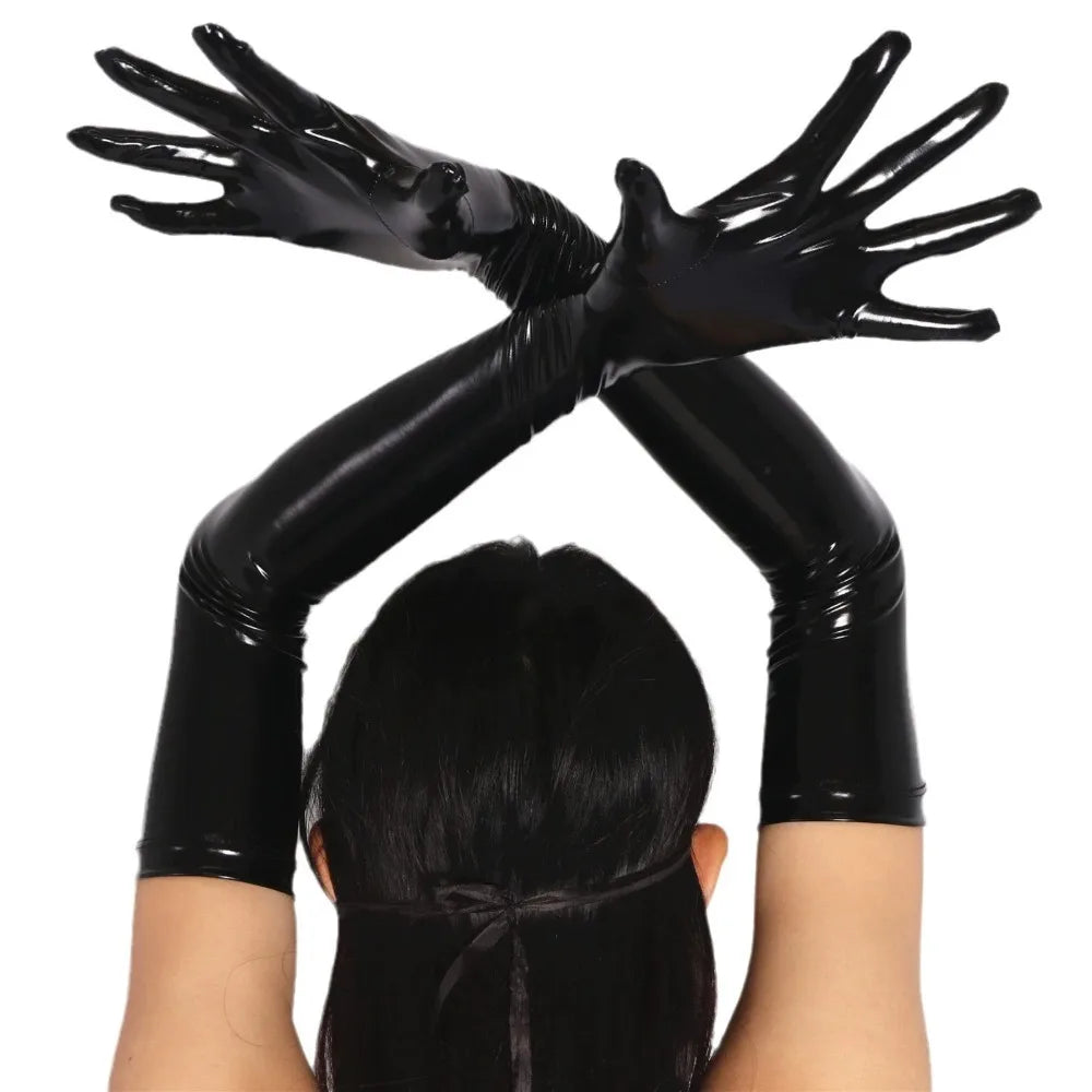 Coven Collections Midnight Allure Patent Leather Performance Gloves – Long Glossy Costume Accessory for Halloween & Dance
