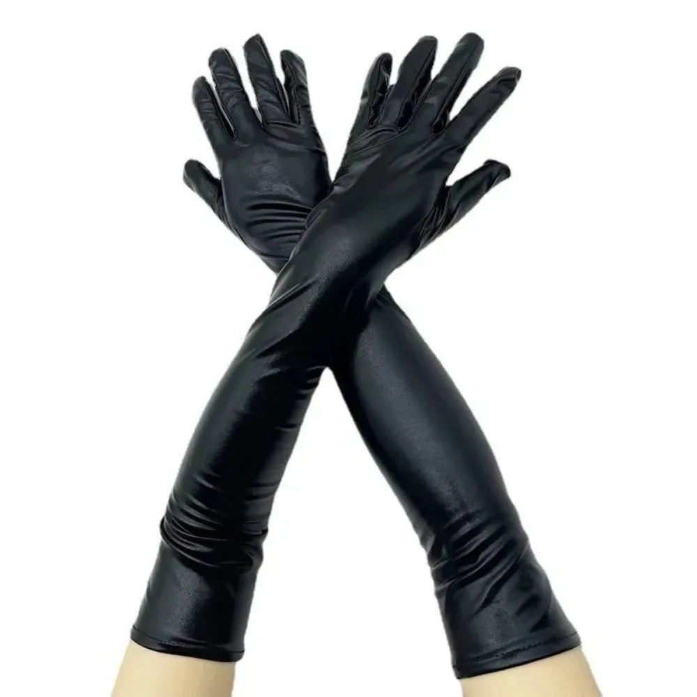 Coven Collections Midnight Allure Patent Leather Performance Gloves – Long Glossy Costume Accessory for Halloween & Dance