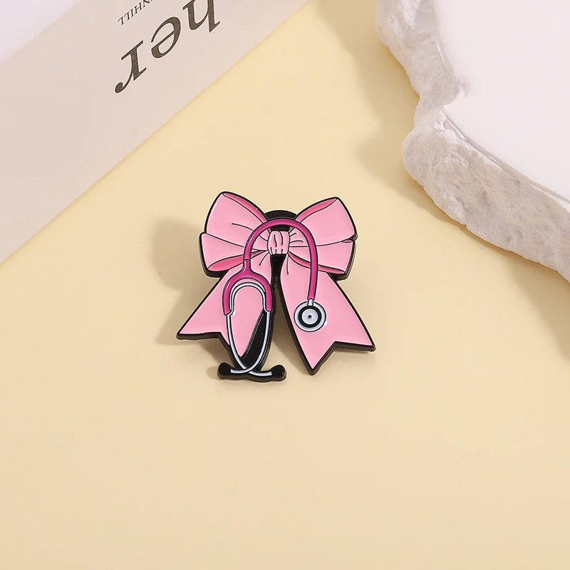 Coven Collections Gothic Bow Brooch Set – Skull & Nurse Enamel Pins (6pcs)