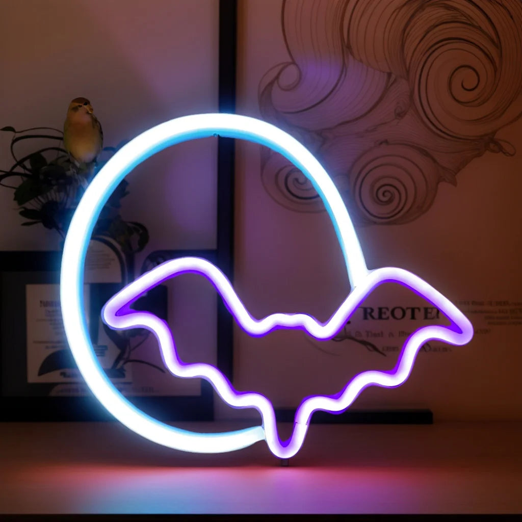 Coven Collections – LED Bat Spirit Neon Wall Light | Halloween Party Décor & Spooky Home Accent (USB or Battery Powered)