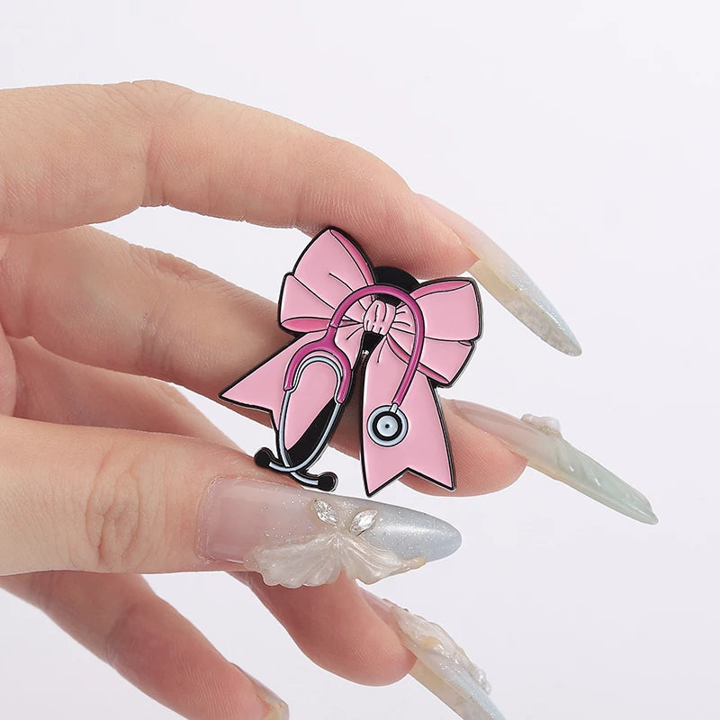 Coven Collections Gothic Bow Brooch Set – Skull & Nurse Enamel Pins (6pcs)