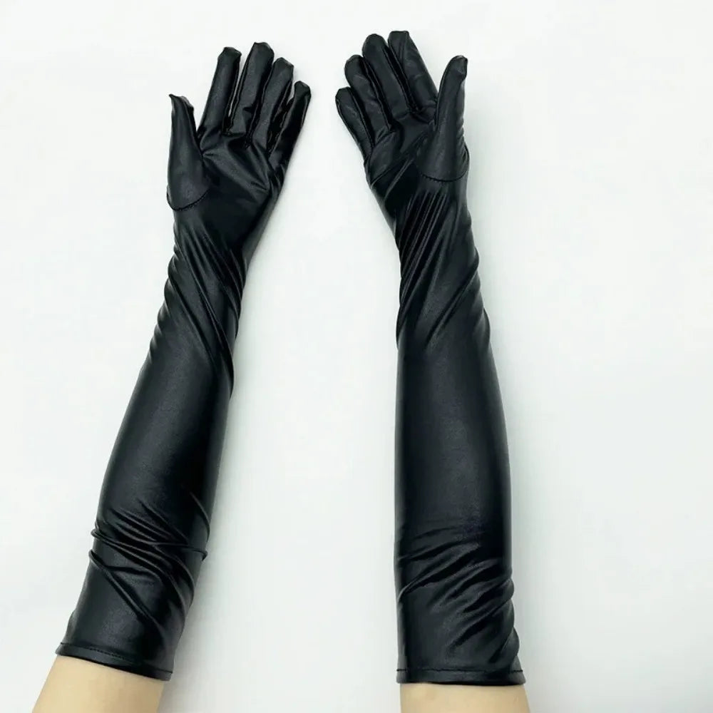 Coven Collections Midnight Allure Patent Leather Performance Gloves – Long Glossy Costume Accessory for Halloween & Dance